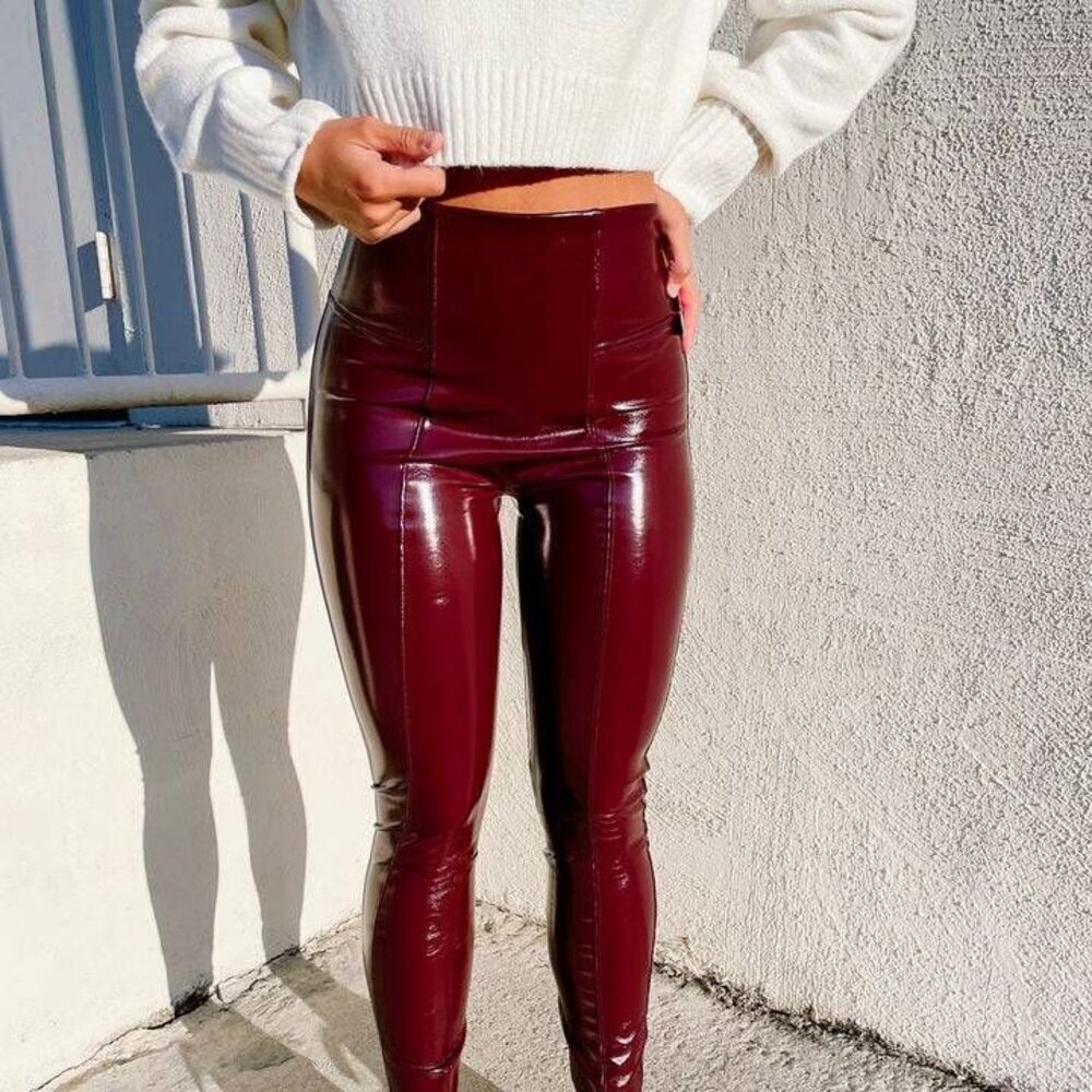 NWT Spanx Patent Faux Leather Ruby Red Leggings in Medium